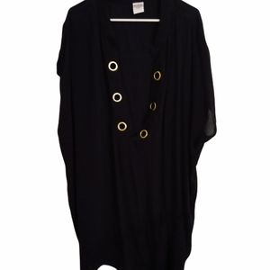 Tahiti black V-neck blouse. 3X